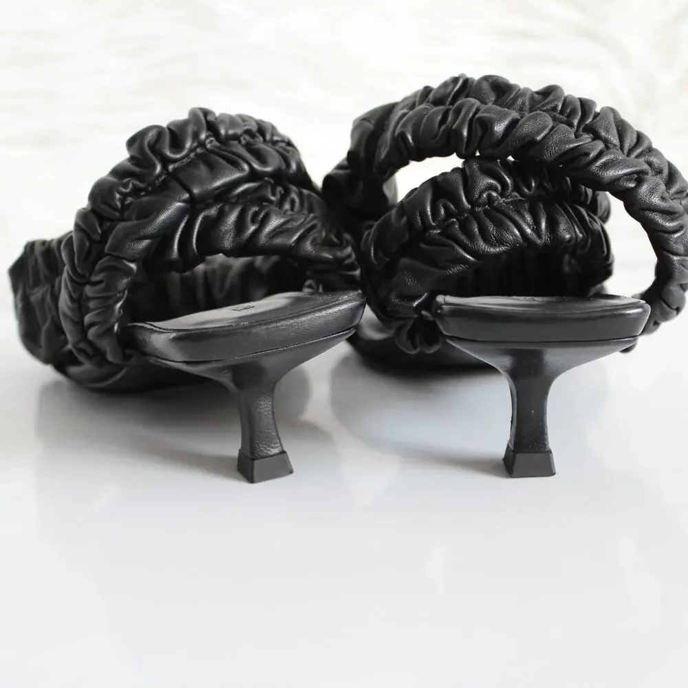 Khaite Lexington Black Ruched Leather Kitten-Heel Sandals (two different sizes) - Picture 8 of 16